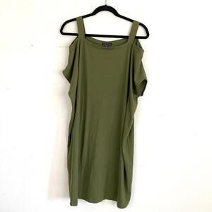 EILEEN FISHER green cold shoulder mini dress